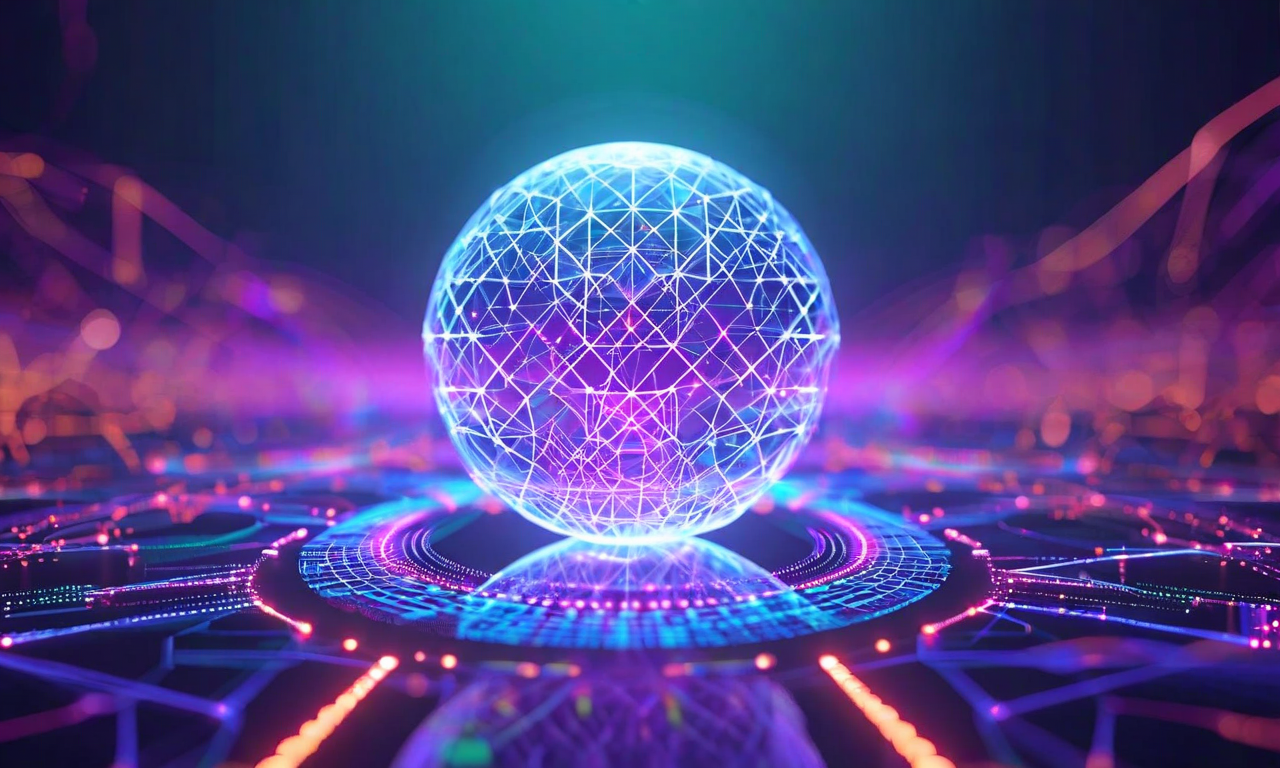 ガードレール実装の概念を表現した抽象的なデジタルイラスト。中央の球体内に創作自由度を表す有機的な流動形状があり、その周囲を透明な幾何学的格子構造が囲んでいる。矛盾検出メカニズムを示す発光ノード、段階的な制約調整を表す色のグラデーション、安全な実験空間を示すエネルギーフィールド、制御された流れを示す相互接続パスウェイが含まれている。