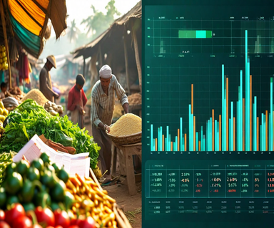 Split composition showing traditional Bangladeshi agricultural market with fresh produce and farmers on the left transitioning to modern digital price forecasting charts and data visualizations on the right, representing the evolution from manual to machine learning-based commodity price prediction