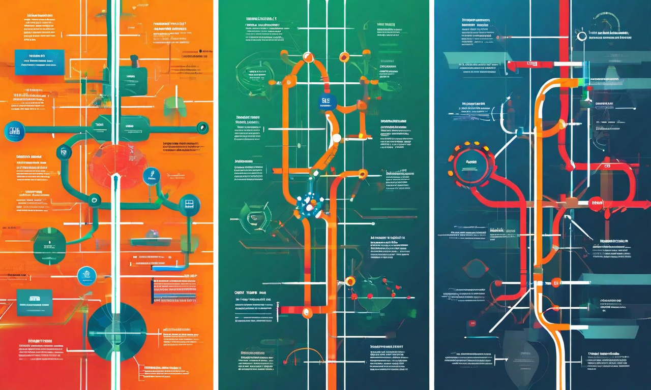 4つのシナリオプランニング戦略を並列表示したビジュアル。左から順に、基本シナリオ(緑色の安定的な流れ)、規制強化シナリオ(琥珀色の慎重な対応)、地政学的緊張シナリオ(赤色のリスク要素)、需要急増シナリオ(青色の成長展開)を表現。各シナリオは相互接続されたノードと方向性のある流れで企業の対応戦略を示している。