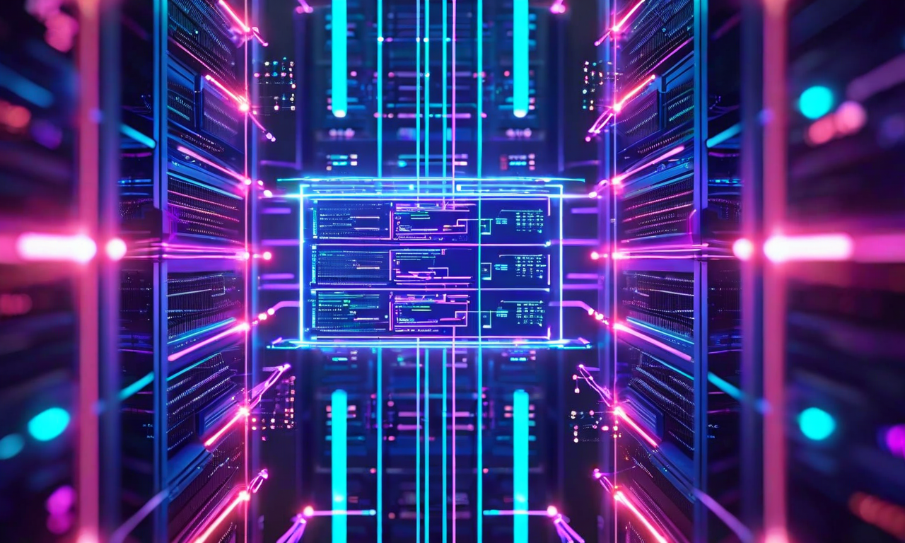 Runpodのマージン獲得アーキテクチャを表現した概念図。周辺に配置された複数の分散GPU容量ノードが、中央のオーケストレーション層に集約される様子を示している。青紫色のグラデーションで表現された複数のコンピュートクラスタから、統一された管理レイヤーへ向かうデータフローが光の線で表現されており、上部へ向かう段階的なマージン構造が視覚化されている。クラウドインフラの複雑性が単純化された幾何学的デザイン。