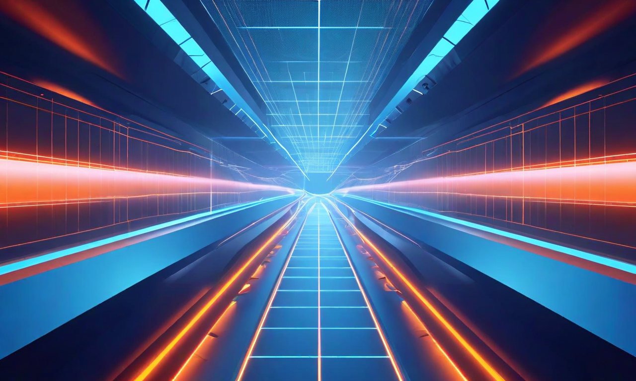 ガードレール・パラドックスの抽象的な視覚化。中央の経路の両側に優雅な幾何学的なガードレールが配置されている。左側は安定性を表す落ち着いた青色の要素、右側はスケーリングの自由度を表す活発なエネルギー色の拡張要素を示している。相互接続されたノードと流動的なラインが、定義された境界内での加速と勢いを示唆している。制約が成長を可能にするという逆説的な関係が、明確な境界と流動的なエネルギーのコントラストで表現されている。