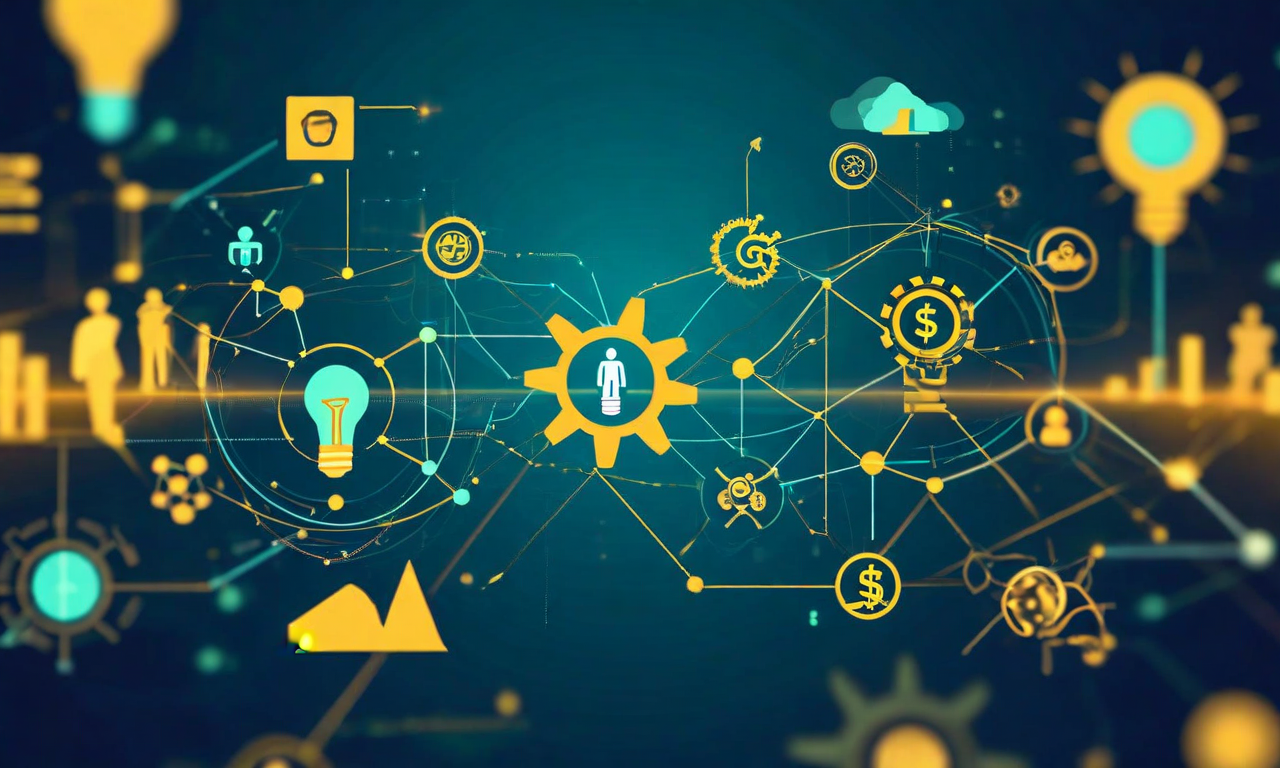 非従来的なファンディング戦略を表現した抽象的なビジュアル。スタートアップ創業者と投資家の間の戦略的アライメントを示す相互接続されたノード、知識交換を象徴する歯車や電球、ネットワーク接続、専門知識アイコン、プラットフォームアクセス経路、成長軌跡が描かれている。バリュエーション最適化ではなく、メンターシップ、業界ネットワーク、運営専門知識などの無形資産の価値交換を強調している。