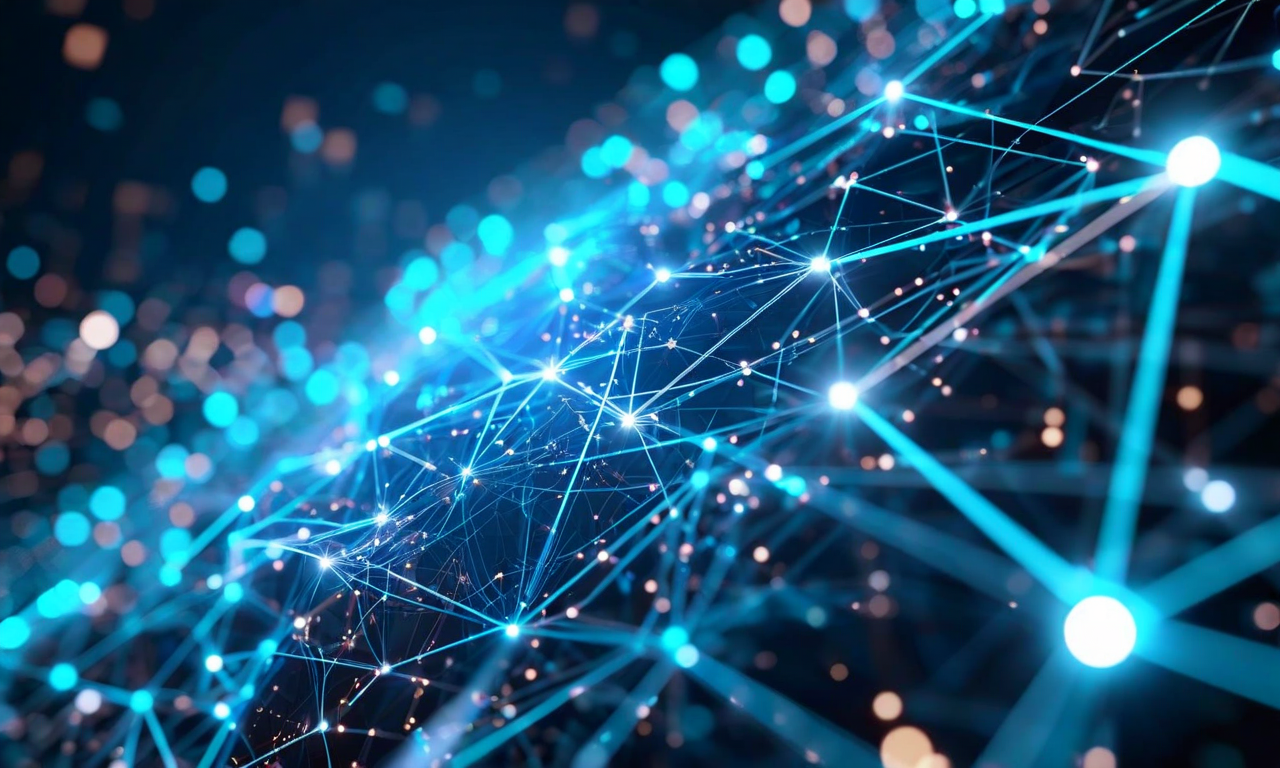 複数の事業部門が統合・最適化される様子を表現した未来的なビジュアル。相互接続されたビジネスユニットが流動的に統合され、AI自動化と効率化を示す発光するノードとデータストリームが組織構造を変革する抽象的な概念図。