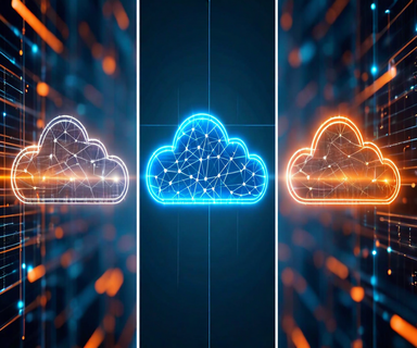 Split-screen illustration showing Microsoft Azure, OpenAI, and AWS cloud platforms connected by data streams, representing the shift from exclusive to multi-cloud partnership arrangement
