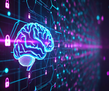 Abstract visualization of AI neural network connections breaking through layered digital security barriers, with glowing nodes penetrating hexagonal firewall structures against a dark technological background