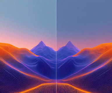 A three-dimensional mathematical loss landscape showing the same valley appearing both flat and sharp from different viewing angles, illustrating how parameterization affects the perception of flatness in neural network optimization