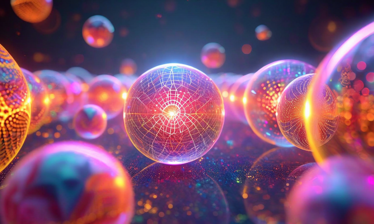 異なるジャンルとスタイルを代表する複数の発光する球体が、相互に接続された光の糸で結ばれている抽象的なビジュアル。各球体は独自の色、テクスチャ、芸術的要素を持ち、幾何学模様、有機的な流動形態、デジタル美学、伝統的な芸術要素を表現している。複数の創造的価値観の同時認識と多様性、包括性を視覚化した構成。