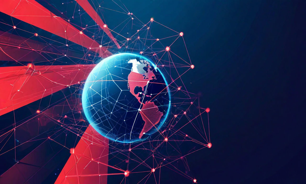 トランプ政権の関税戦略とグリーンランド獲得交渉の複雑性を表現した抽象的な地政学的ビジュアライゼーション。グリーンランドが強調された地球儀を中心に、関税障壁、経済的圧力ポイント、外交交渉を表す相互接続されたノードが配置されている。幾何学的な形状、流動的な線、競合する利益を示す色分けされたゾーンが、高度な戦略的意思決定の緊張感を視覚的に統合している。