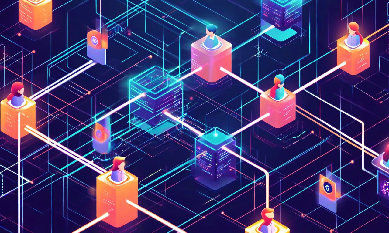 複数のチームが標準化されたコンポーネントライブラリとガードレールを通じて、一貫性を保ちながら並行して作業している様子を示す専門的なイラスト。モジュール化されたコンポーネント、品質チェックポイント、統一されたパターンが異なるチームグループ間を流れている。