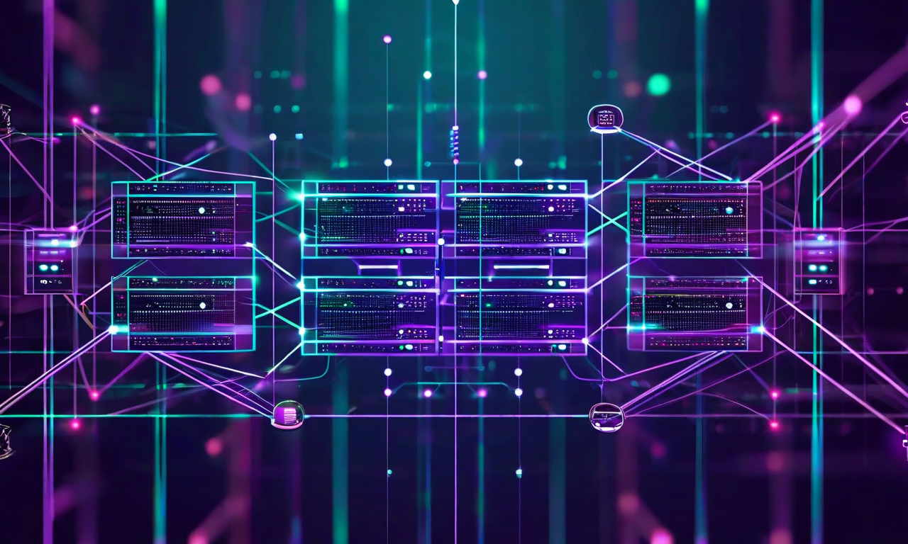 複数の独立したシステムが並行して機能する冗長ネットワーク構造を示す図。複数のノードとサーバーがメッシュトポロジーで相互接続され、複数の代替経路が色分けされて表示されている。単一障害点がなく、カスケード障害防止メカニズムが視覚化されている。