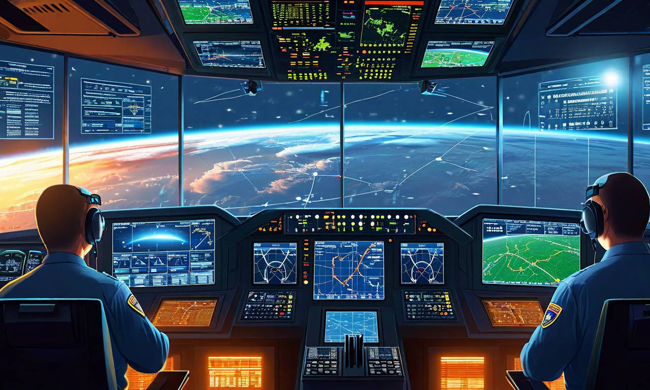 着陸地点の気象条件をリアルタイムで監視する指揮センターと、回収チームが配置された着陸地点を示す技術的なイラスト。気象レーダー、衛星画像、天候データ、通信ネットワーク、緊急対応体制が統合された運用体制を視覚化。最大24時間の遅延可能性を示すインジケーターと、複数の監視ステーション間の連携を表現。