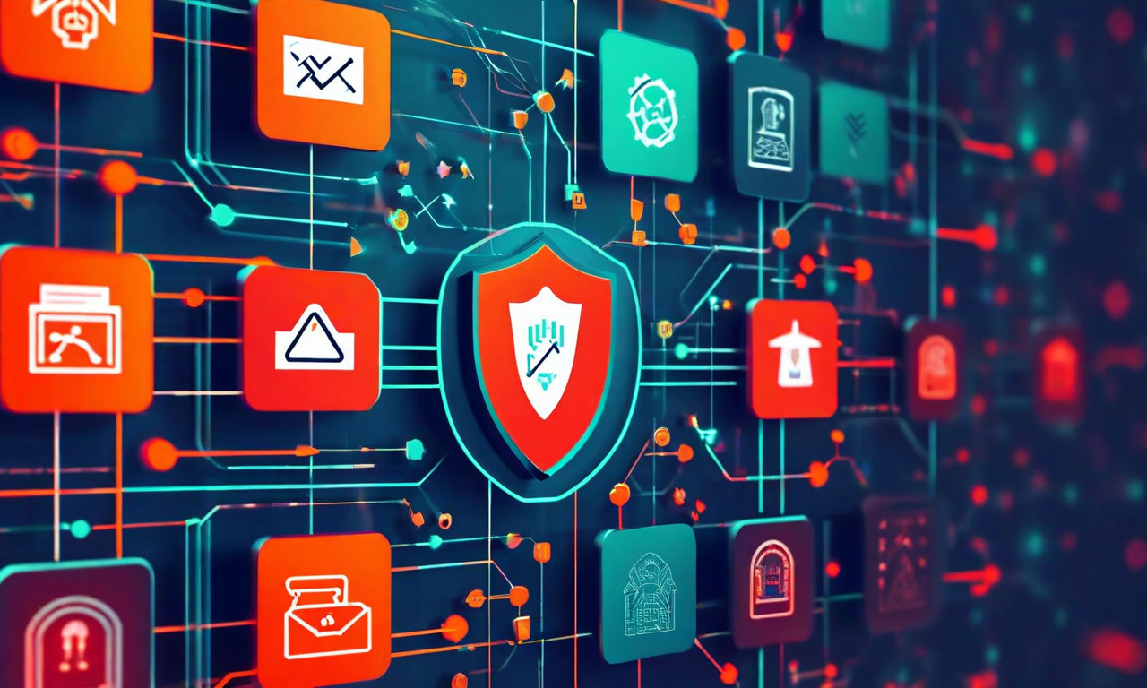 選挙運営における複数のリスク要因を視覚化した抽象的なイラスト。投票率低下、情報非対称性、野党の反発、メディア報道の偏り、有権者の混乱を表す警告シンボルが中央に配置され、これらを取り囲むように緩和戦略を示す盾アイコンと保護バリアが表現されている。赤とオレンジでリスクを、青と緑で対策を色分けし、矢印で因果関係を示している。