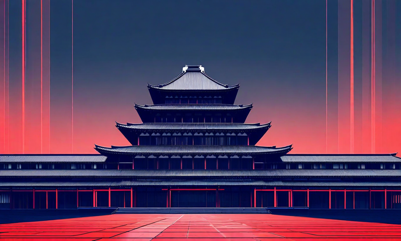 Illustration of Japan's National Diet Building with abstract geometric elements representing constitutional documents and legislative processes, conveying institutional authority and democratic procedures