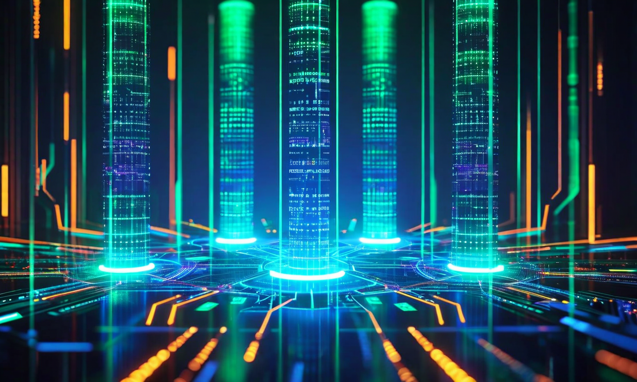 設定精度を中心とした戦略的実現要因の統合ビジュアル。中央のハブから5つの主要要素(安全性、信頼性、運用効率、規制対応、競争優位性)へ放射状に接続する光るノードとデータフローが表現されている。プロフェッショナルな青と緑のグラデーション、透明度効果を用いた現代的な幾何学的デザイン。