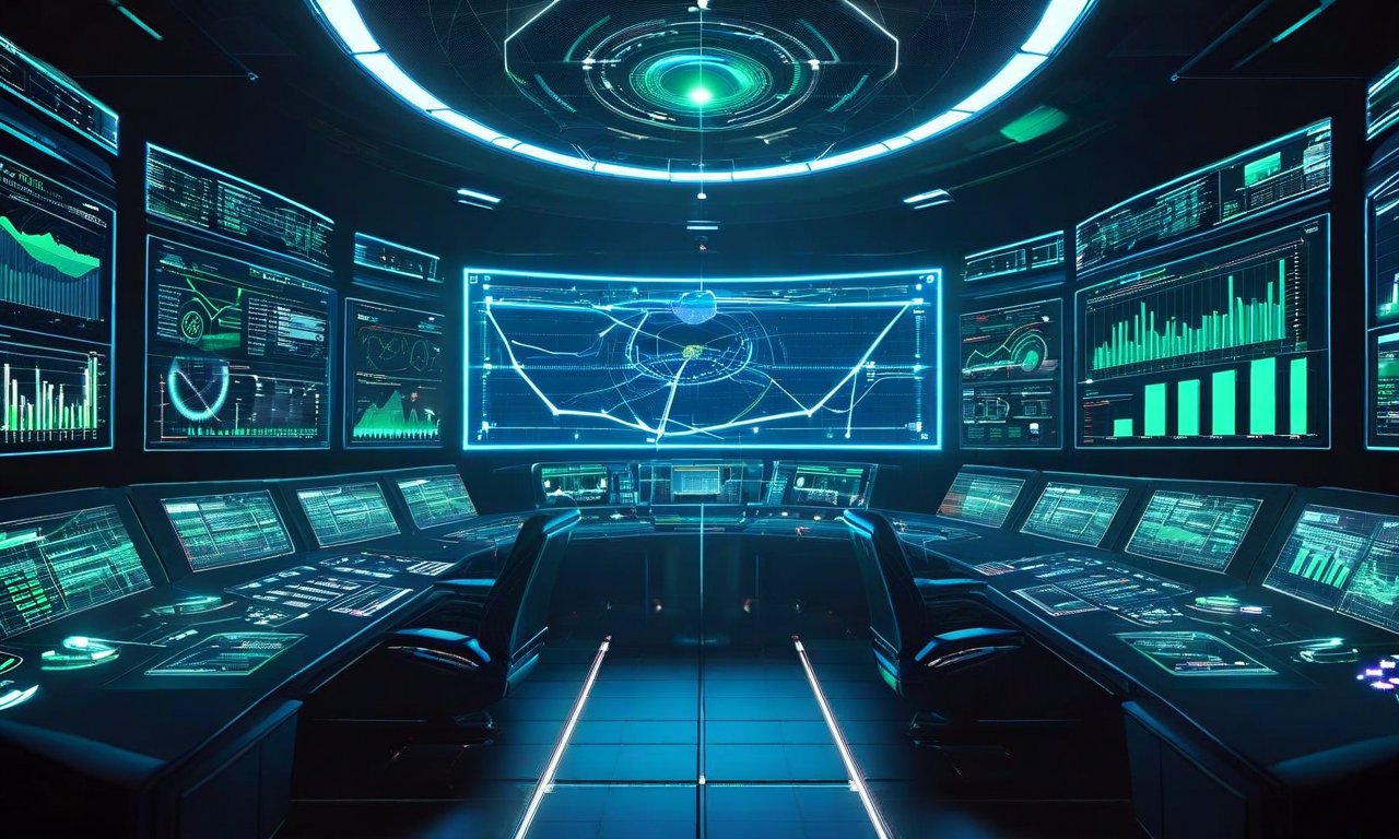 リアルタイムデータ収集、分析、意思決定、アクション実行の4段階が循環する監視体制の概念図。気象観測、交通状況監視、電力供給管理の各データソースから情報が中央の分析ハブに集約され、そこから意思決定を経てアクション実行に至り、再び監視に戻る継続的なサイクルを表現している。