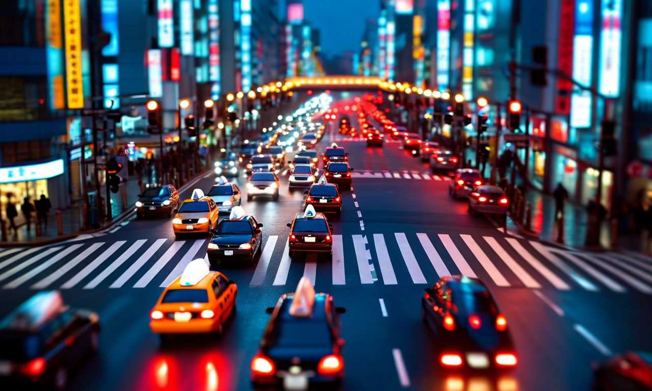 Nighttime urban intersection in Tokyo showing multiple vehicles at a traffic light, with red traffic signals prominently displayed, representing a serious traffic incident involving government and commercial vehicles