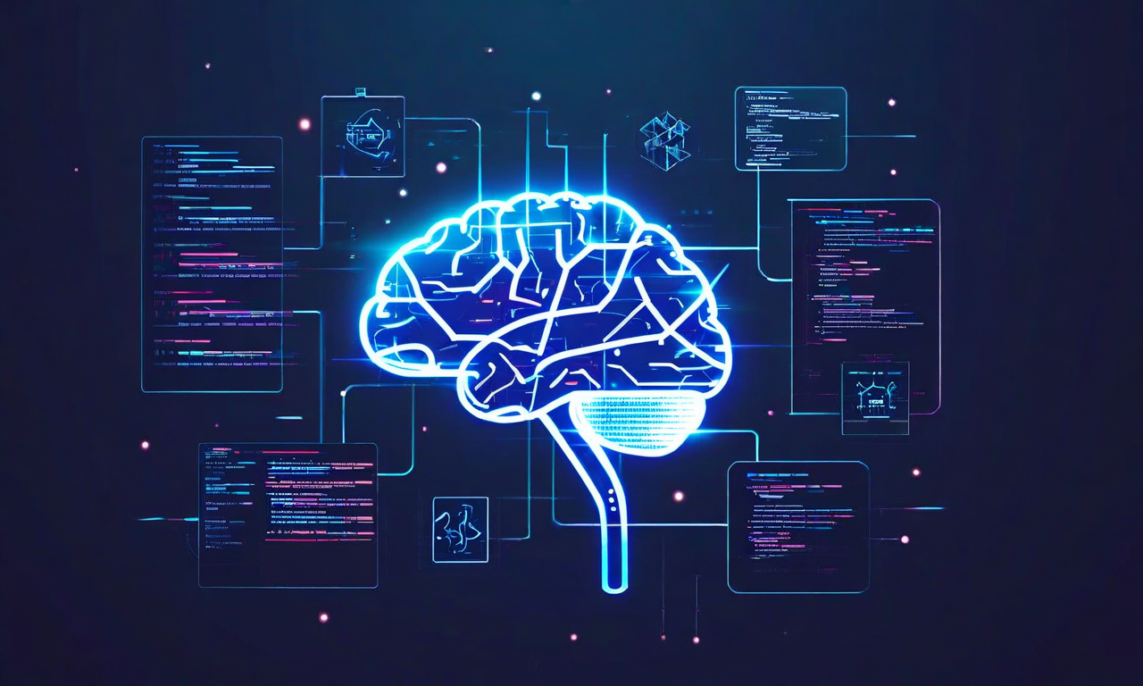 Futuristic illustration of an AI neural network core connected to multiple glowing skill modules against a dark blue background, representing Visual Studio Code's Agent Skills feature that enables embedding task procedures and domain knowledge into AI assistants