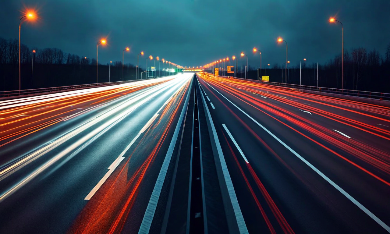 An expressway highway stretching into the distance with analytical overlay elements, representing traffic safety investigation and systematic incident analysis in a professional, somber tone