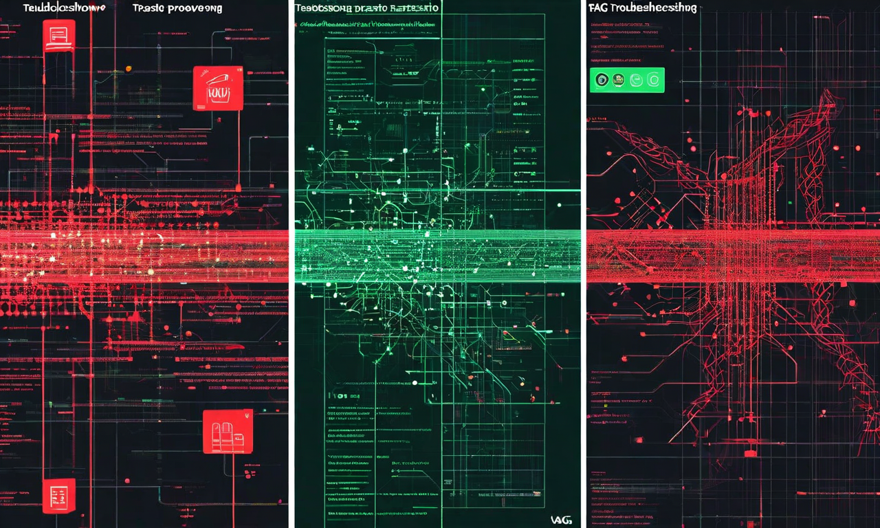 本番RAGシステムの問題診断を示す技術的な可視化。3つの並行する診断経路を表示:左側は埋め込みドリフトによるベクトル品質の低下、中央は設定ミスによるコンポーネント間の接続エラー、右側はクエリロジックエラーによるデータフロー効率の低下。各経路は緑から赤への色変化、断片化された接続、警告シンボルでシステムヘルスの劣化を示す。