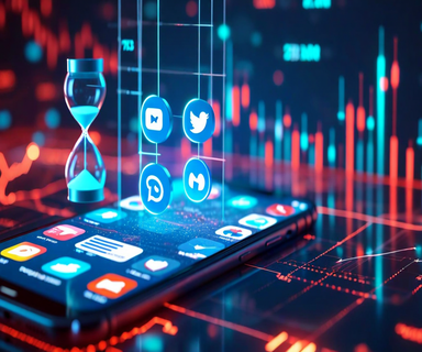 Split composition showing a smartphone with viral social media indicators on one side and a pause symbol over financial documents on the other, connected by circuit-like lines, representing the relationship between viral posts and funding suspension