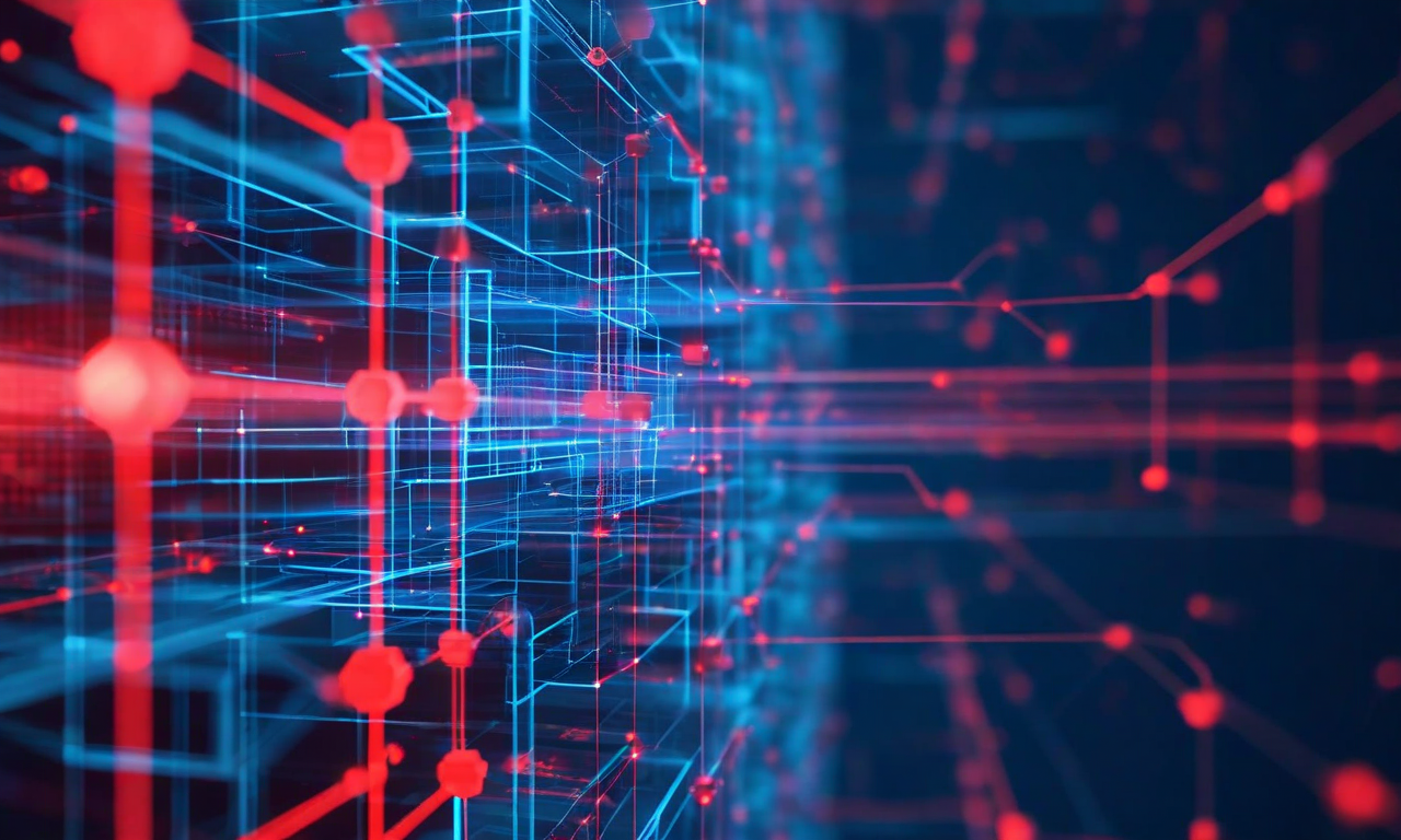 Cross-section visualization of an AI neural network showing two layers: a clean surface layer with organized blue pathways and a deeper layer with fading red geometric patterns representing harmful representations being erased from the model's latent space