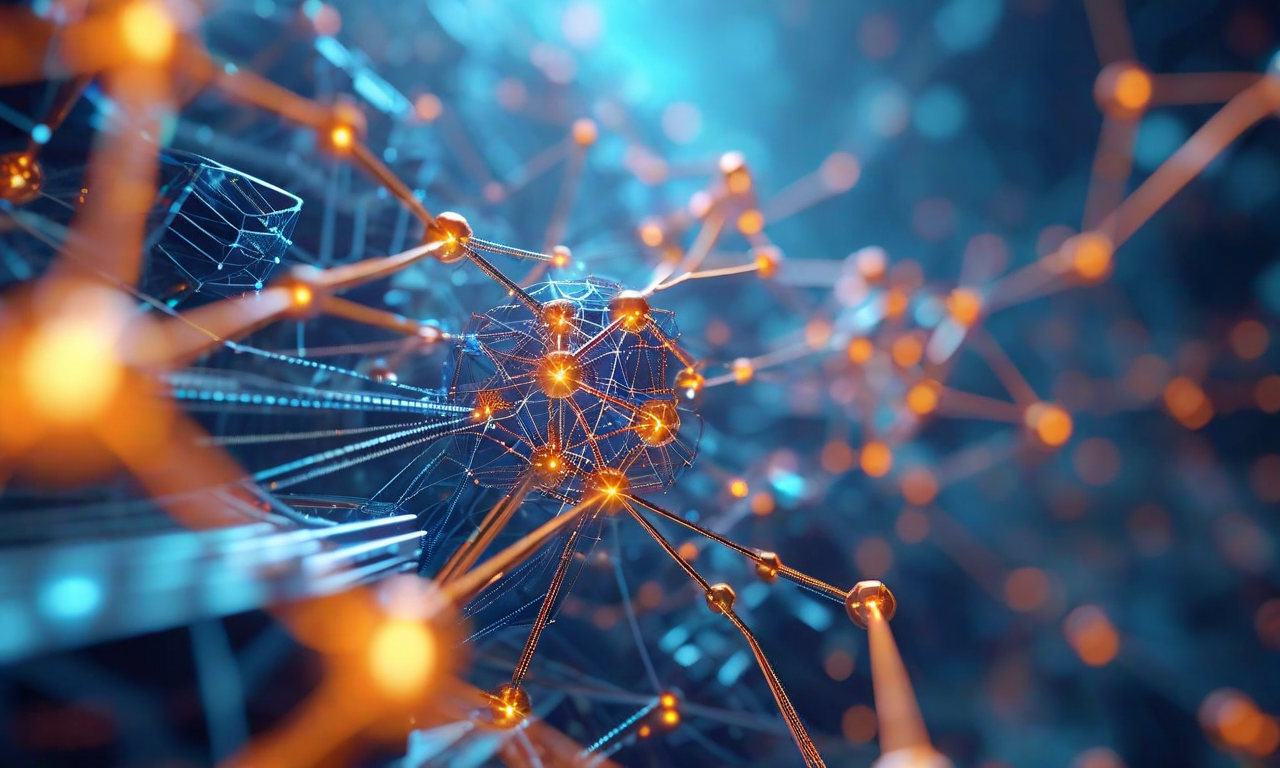 次世代LLMの純粋ニューラル論理コアの概念図。青銀色の結晶幾何学構造で表現された論理層と、琥珀色のデータノードで表現された事実層が、明確に分離されながらも発光するパスウェイで効率的に相互作用している。スケーラビリティ、信頼性、透明性が向上した状態を視覚化した抽象的なデジタルアート。