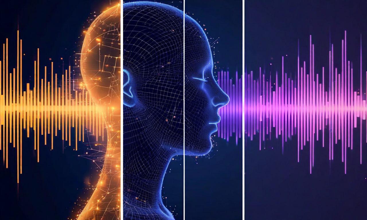 Three distinct visual streams representing acoustic, visual, and linguistic emotional signals converging into an interconnected network, symbolizing multimodal emotion recognition in conversation