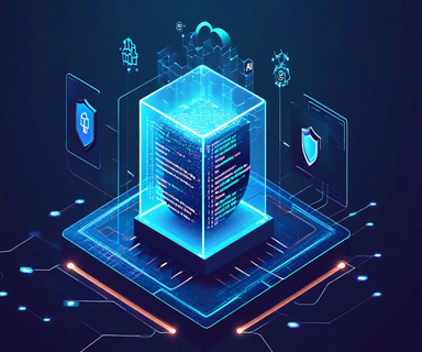 Illustration of a secure sandbox environment represented by a transparent cube with protective barriers, symbolizing Docker's isolated execution environment for AI coding agents