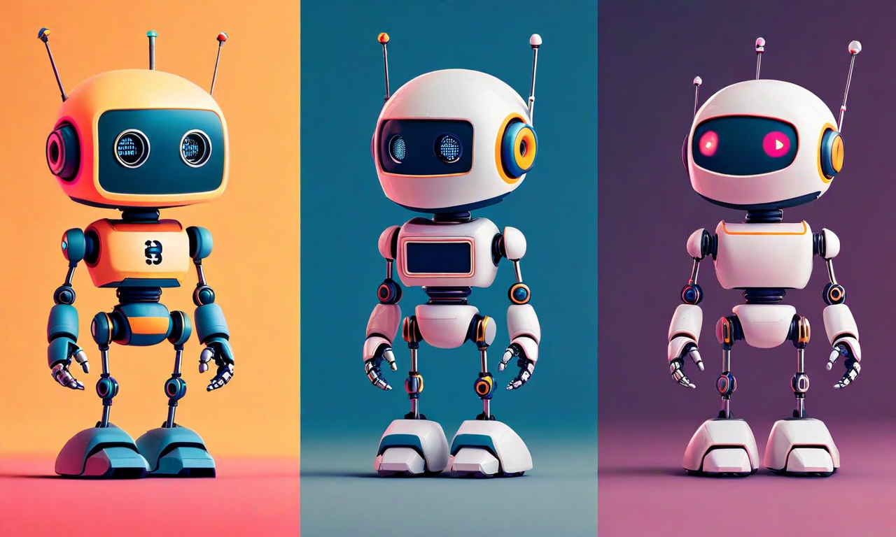 Drawbotの進化を表現したビジュアルタイムライン。左側の初期段階では、かわいらしく遊び心のあるロボットキャラクターが実験的な機能を備えた状態で描かれている。右側の成熟段階では、同じロボットが洗練されたプロフェッショナルな外観に進化し、複雑な戦略的能力を備えている。中央部分では段階的な進化過程を示し、色合いは暖色系から冷色系へグラデーション変化している。上昇する軌跡線が全体の発展を示している。