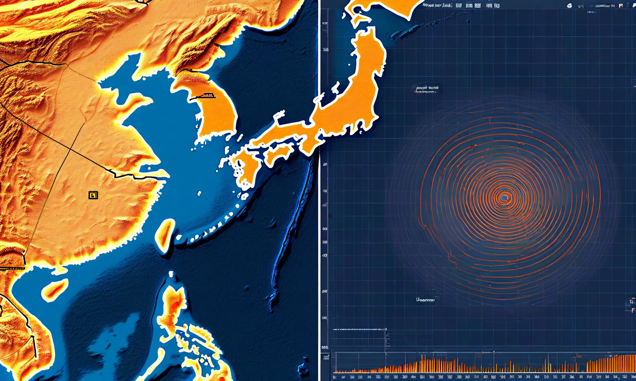 Seismograph wave display showing earthquake activity with a map of northern Japan's Tohoku region, featuring concentric circles indicating the offshore epicenter near Iwate Prefecture