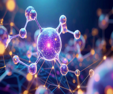 Abstract visualization of a molecular structure integrated with mathematical sheaf topology, showing glowing atoms connected by bonds overlaid with translucent geometric layers and flowing pathways representing equivariant message-passing networks