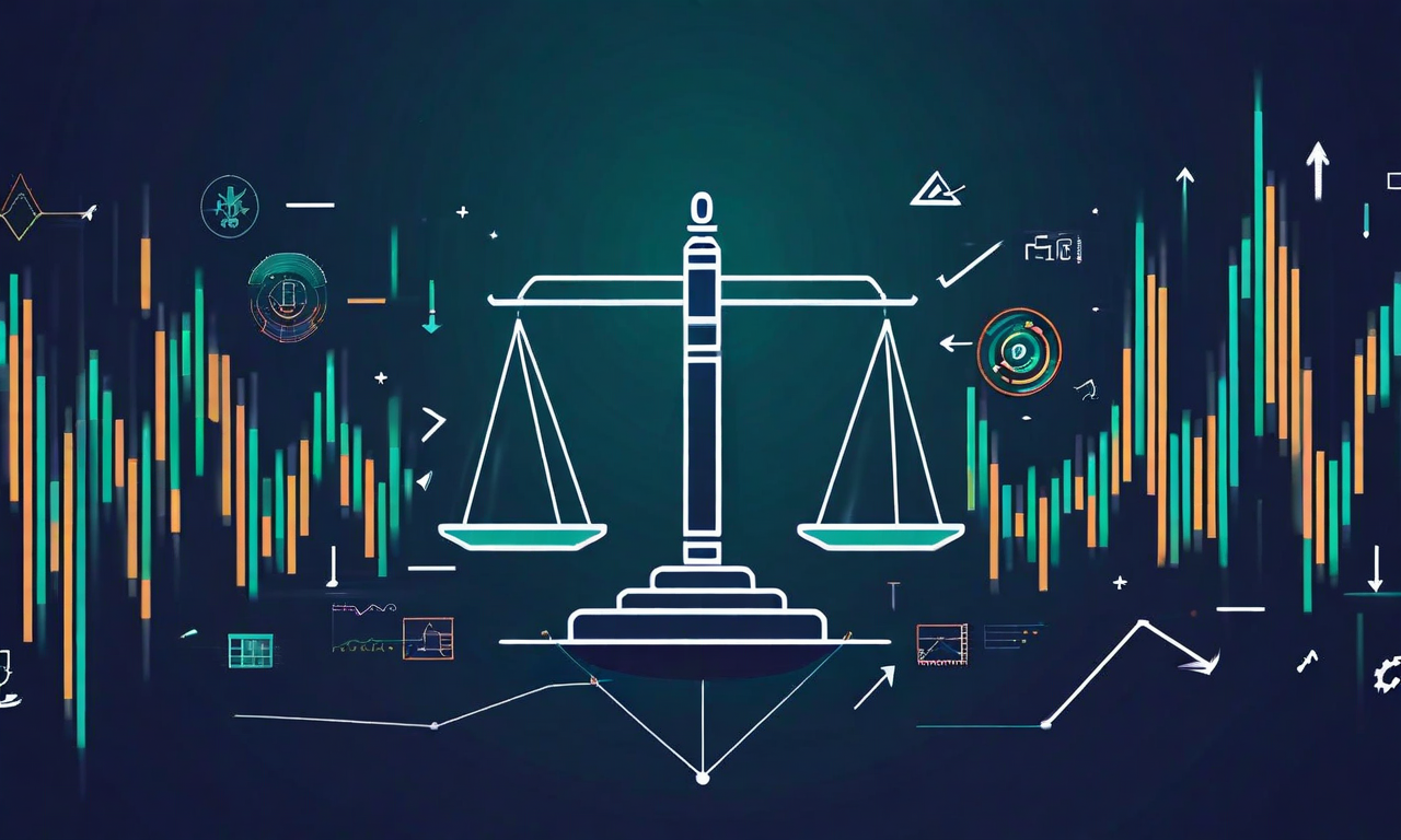 A balanced scale symbolizing monetary policy equilibrium, surrounded by abstract economic indicators and flowing lines representing the Federal Reserve's dual mandate framework and inflation targeting strategy