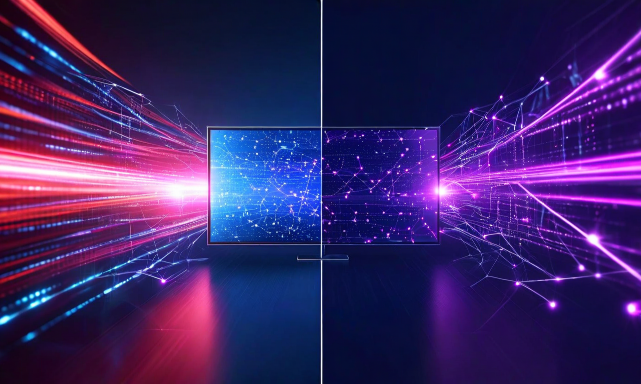 Split-screen image showing a modern television with live sports content merging with streaming technology interface, representing the convergence of traditional broadcast media and digital streaming platforms
