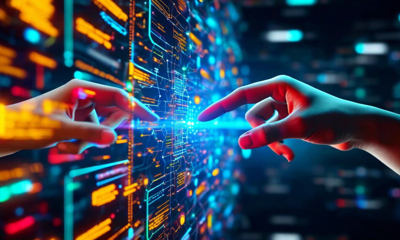 Split-screen illustration showing AI neural networks transforming into design elements on one side, and diverse professionals using holographic design interfaces on the other, representing Google's entry into accessible AI-powered design tools
