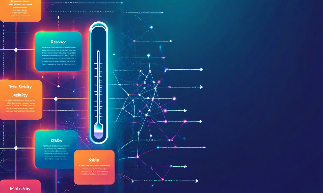 GRADE導入時の3つの潜在的リスク（温度パラメータの感度、数値安定性、スケーラビリティ）と、それぞれに対応する緩和戦略を示す図。左側にリスク要因が視覚化され、右側の対応策と矢印で結ばれている。プロフェッショナルな技術的デザインで、各要素は色分けされ、接続点は発光している。