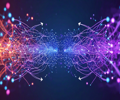 Abstract visualization contrasting two machine learning approaches: complex tangled neural pathways representing policy gradient methods on one side, and smooth organized gradient flows representing backpropagation on the other, converging toward a central AI model representation in blue and purple tones