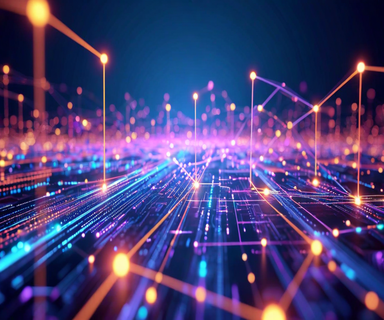 Abstract visualization of a complex microservices network topology showing interconnected nodes with flowing data streams, representing Netflix's real-time service dependency mapping at scale