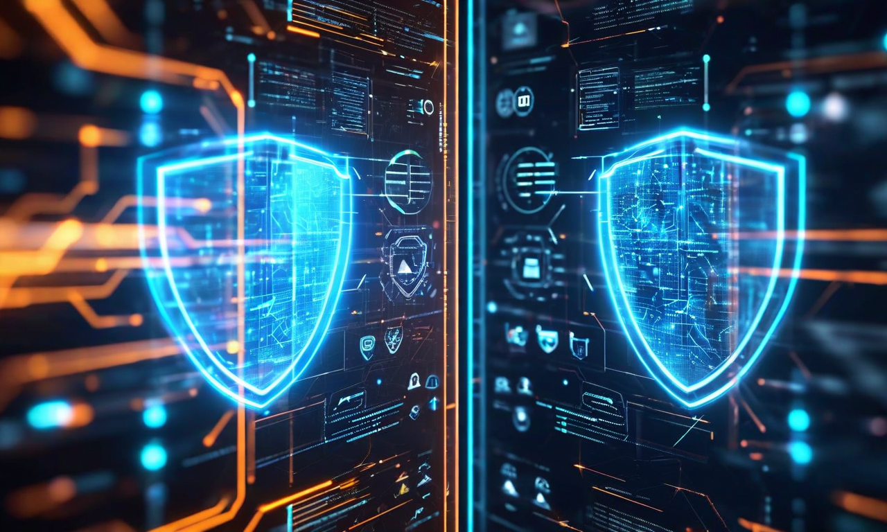 Split image showing a pristine AI interface with safety shields on the left contrasted with a glitching, fragmented version of the same interface with warning symbols on the right, representing the gap between AI safety claims and observed performance