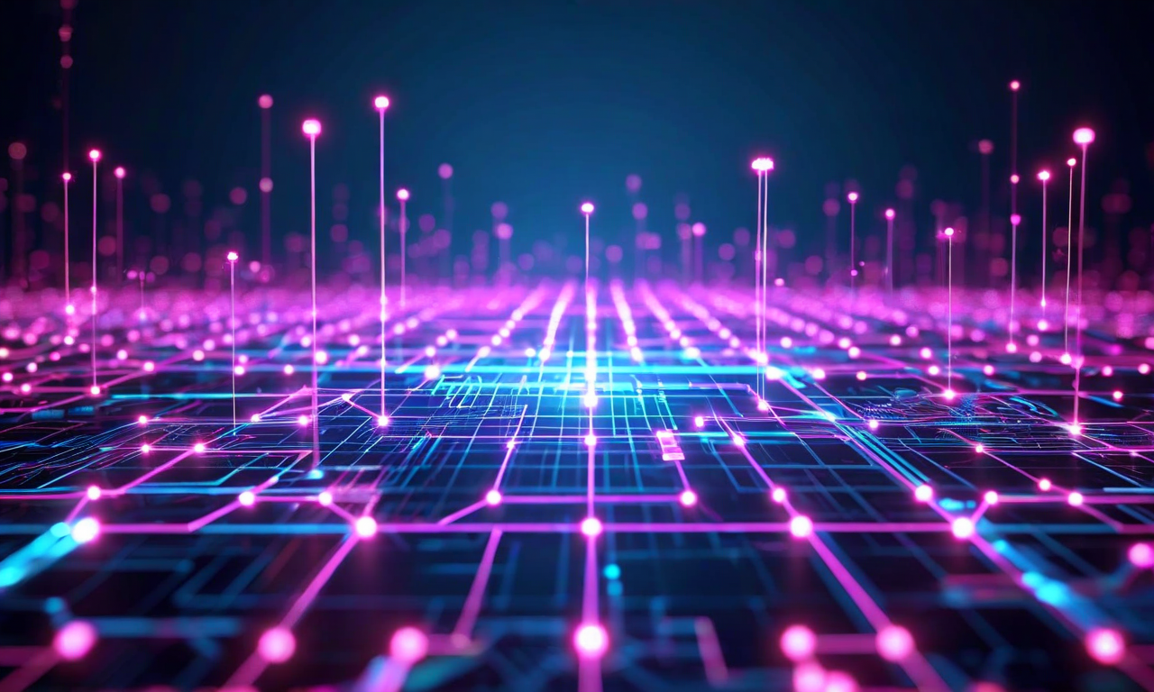 Mixture of Experts(MoE)アーキテクチャの概念図。複数のエキスパートネットワークが並列に配置され、中央のルーターコンポーネントから各トークンが選択されたエキスパートのみへ選別的にルーティングされている様子を示す。アクティブなパスは明るく光り、非アクティブなパスは暗く表示され、スパーシティによる計算効率の向上を視覚的に表現している。