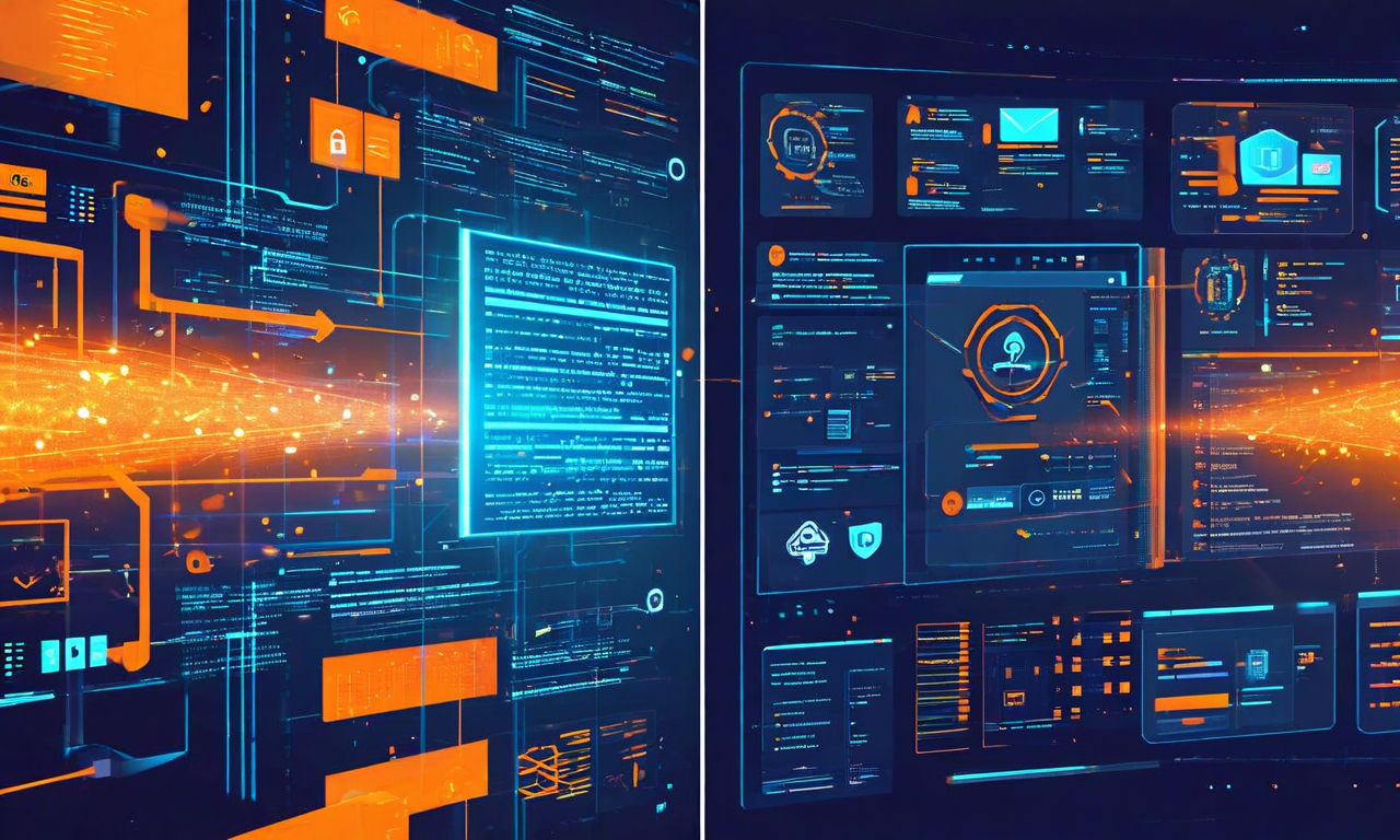 Swift と C の型システムの衝突を表現した分割画面イラスト。左側は Swift のメモリ安全性と自動管理を青色で、右側は C の手動メモリ管理をオレンジ色で表現。中央には衝突と摩擦を示す火花と相互運用性のブリッジが描かれており、開発者が両方の世界を行き来する複雑さを視覚化している。