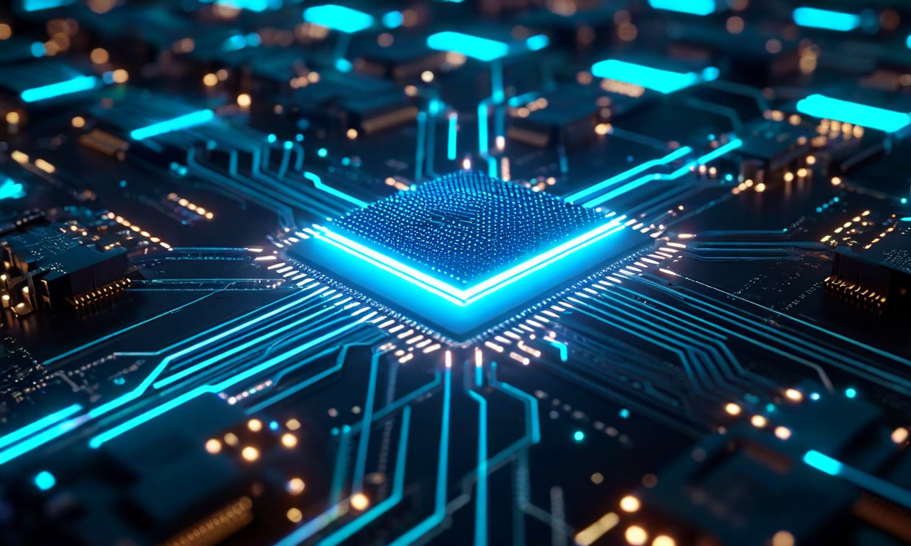 3D visualization of GPU memory architecture showing organized memory blocks with flowing data streams, representing efficient LLM inference processing through vLLM's paged attention mechanism