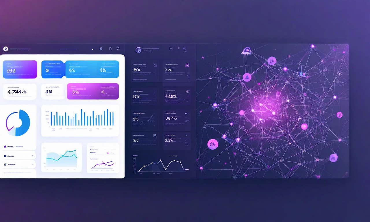 Split-screen illustration showing WordPress analytics dashboard on one side connected to AI neural network patterns on the other, representing AI-powered WordPress data analysis integration