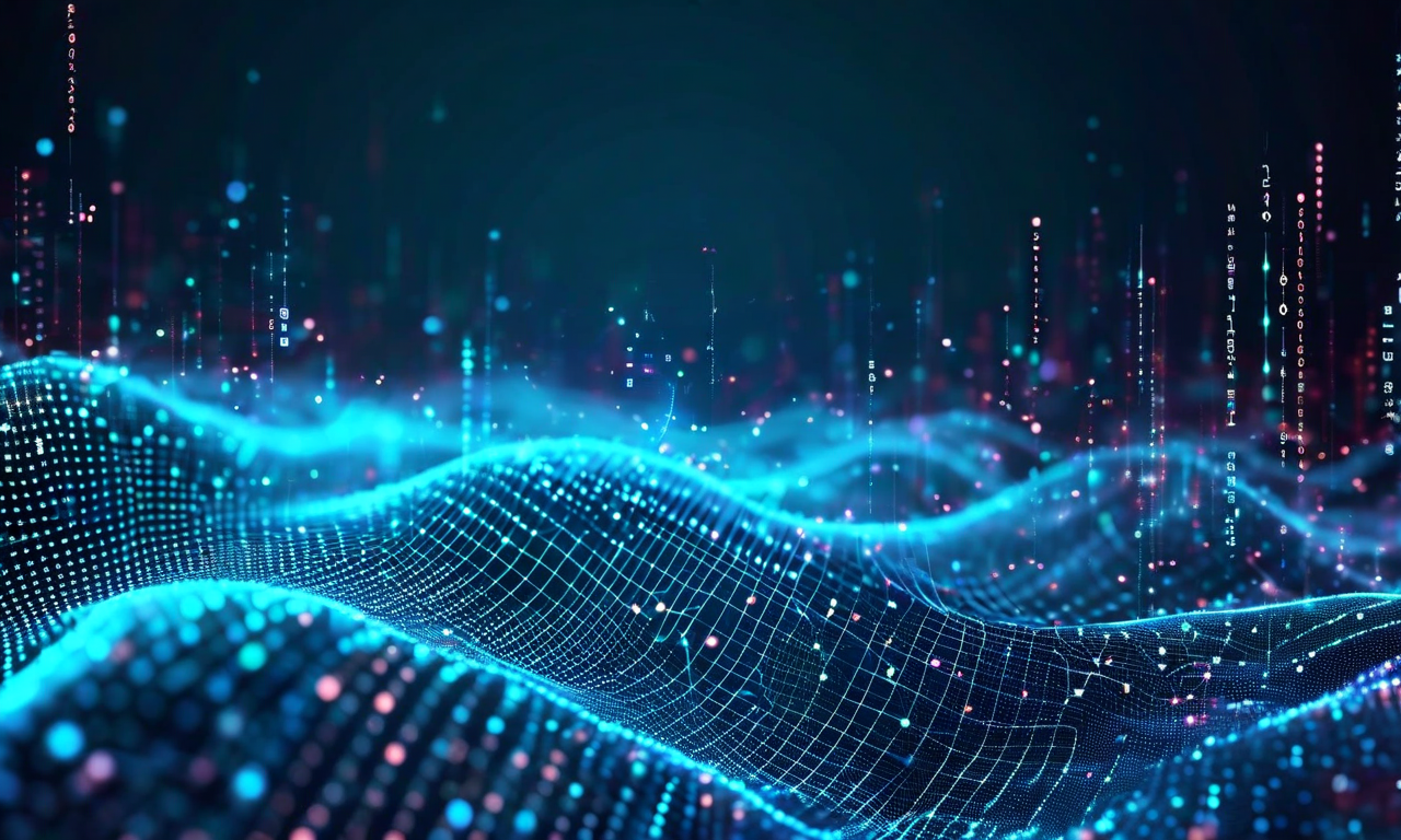 Abstract visualization depicting data streams and particle flows transforming into mathematical equations and geometric patterns, representing the process of discovering governing equations from observational data