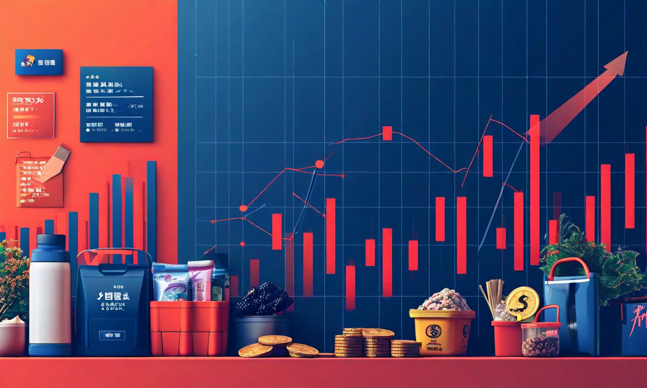 Business illustration showing rising economic charts and graphs alongside Japanese consumer goods, representing Japan's core consumer price index increase and inflation trends