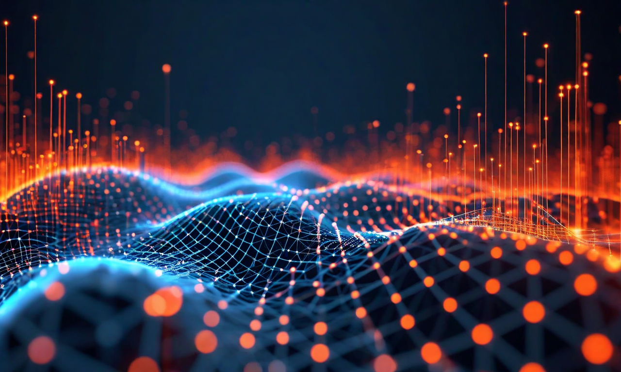 Abstract visualization contrasting smooth continuous wave patterns with sharp discrete event spikes, connected by a neural network architecture in the center, representing the difference between traditional neural operators and stochastic event prediction systems