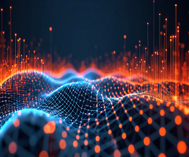 Abstract visualization contrasting smooth continuous wave patterns with sharp discrete event spikes, connected by a neural network architecture in the center, representing the difference between traditional neural operators and stochastic event prediction systems
