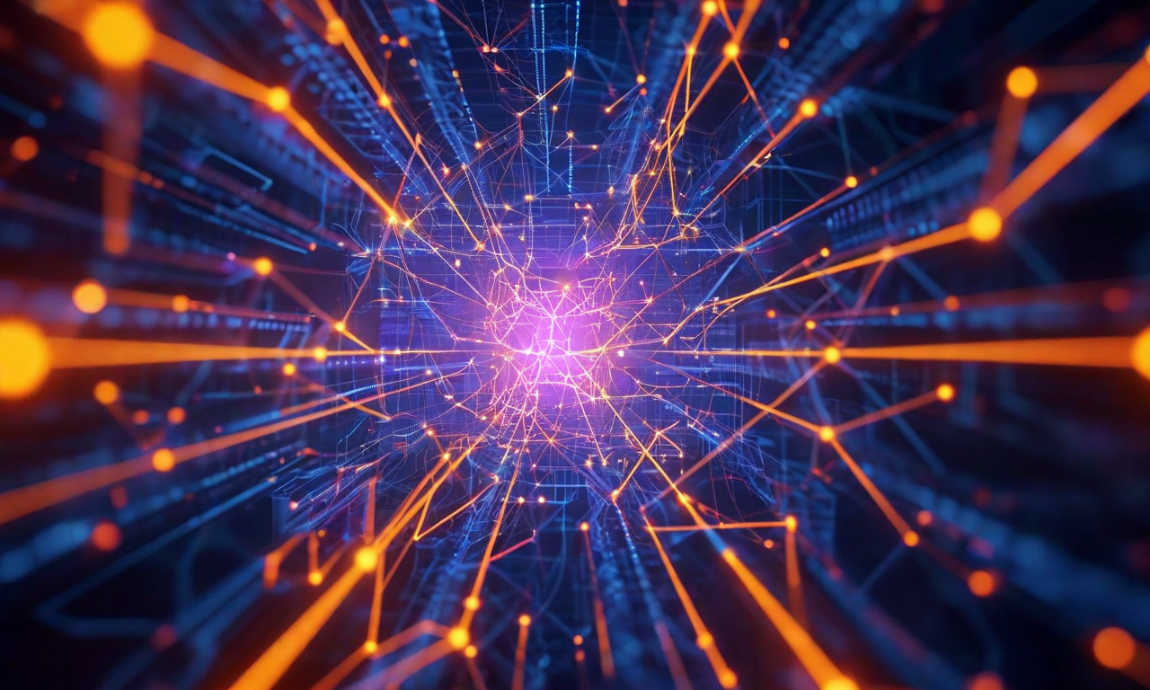 Abstract visualization of a neural network's internal layers with glowing geometric patterns representing truth detection pathways in gold and misinformation signals in red, set against a dark technical background with flowing data streams