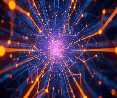 Abstract visualization of a neural network's internal layers with glowing geometric patterns representing truth detection pathways in gold and misinformation signals in red, set against a dark technical background with flowing data streams