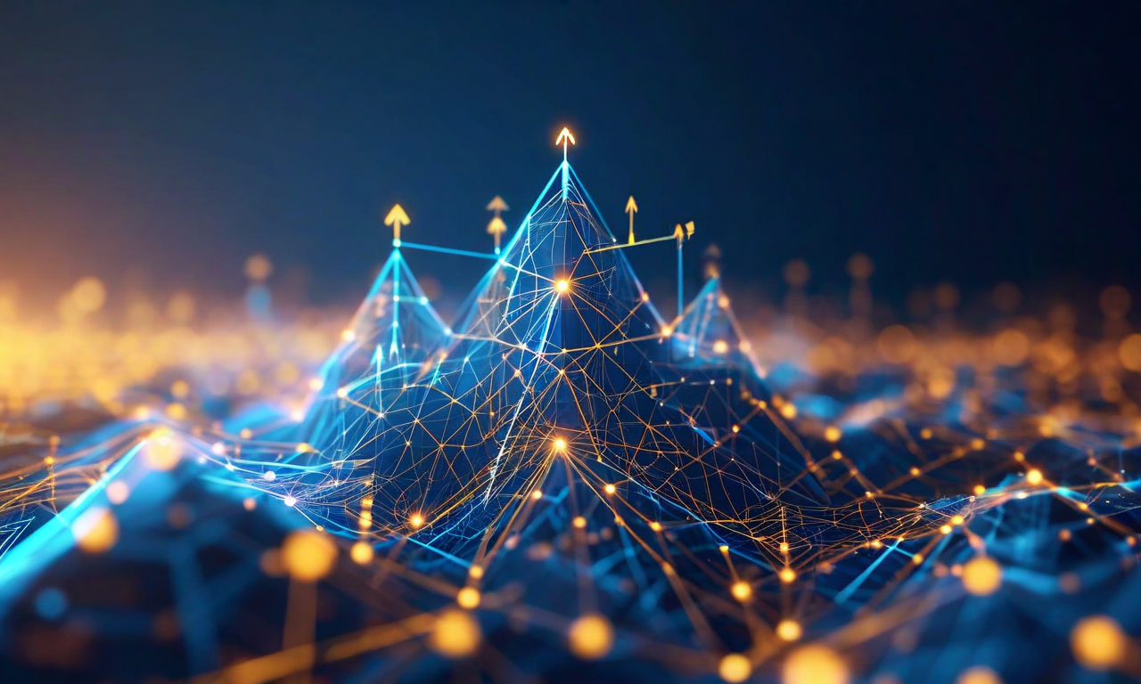 Battlefield参加を起点とした企業の長期的な複合成長を表現した抽象的なビジュアライゼーション。左から右へ流れる3つの成長段階を示しており、短期的な資本調達フェーズ(上昇する矢印と金融シンボル)、中期的なブランド構築フェーズ(相互接続されたノードと拡大するネットワーク)、長期的な市場リーダーシップフェーズ(支配的なピークと放射状の影響力)で構成されている。色は冷色から暖色へのグラデーション、幾何学的な層状構造が段階的に構築され、創業者のビジョン実現の軌跡を視覚化している。