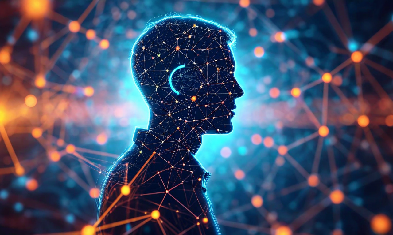 有権者の意思決定プロセスを表現した抽象的なビジュアル。中央に人間のシルエットがあり、経済、社会保障、安全保障などの複数の政策課題を表すノードが周囲に配置されている。これらの要素を結ぶ光る線と幾何学的な形状が、複雑な情報が統合される過程を視覚化している。